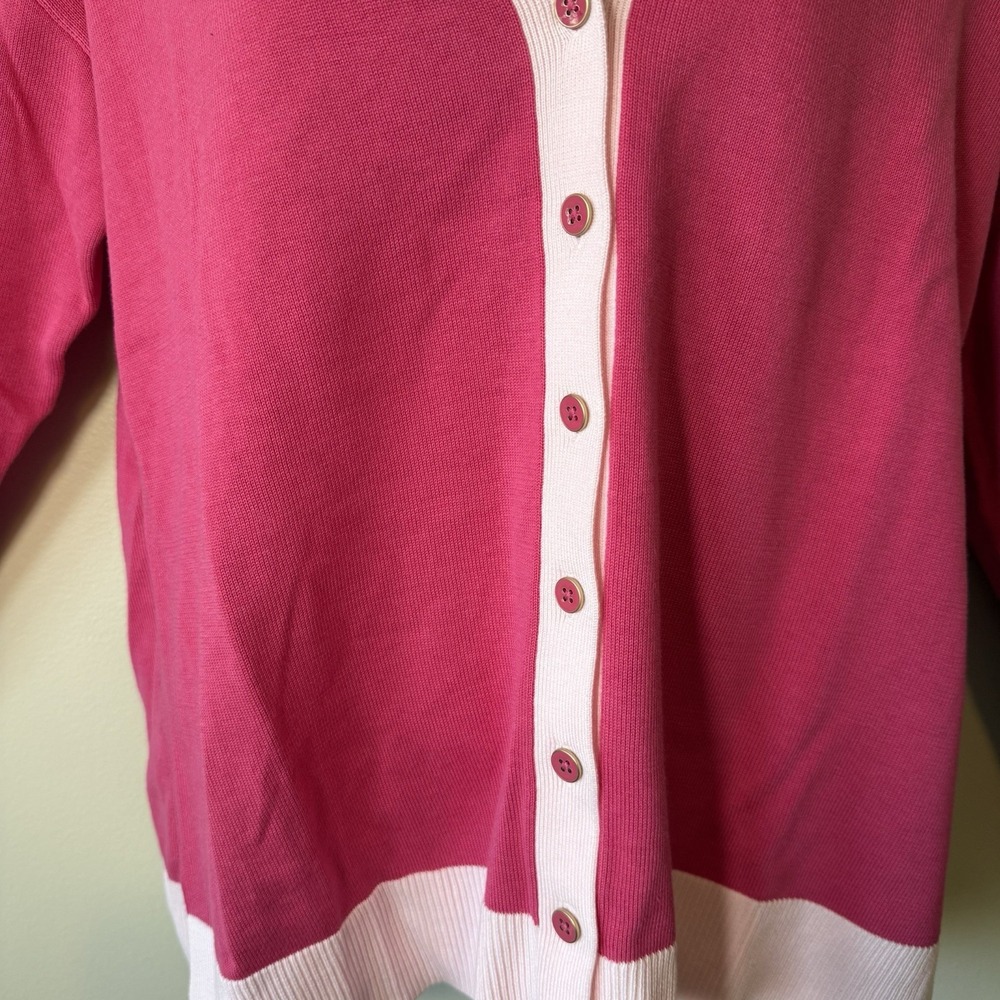 TALBOTS Large petite Pink Cardigan Contrasting Trim Stretch Knit Cotton Blend - Picture 3 of 8